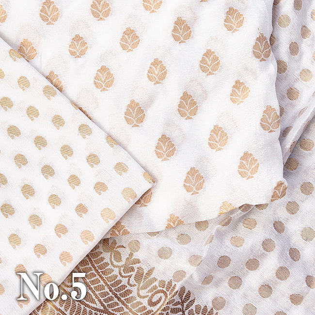 【アソート】　白地に金糸を織り込んだインドのドゥパッタ　約265cm×約115cm 16 - No.5