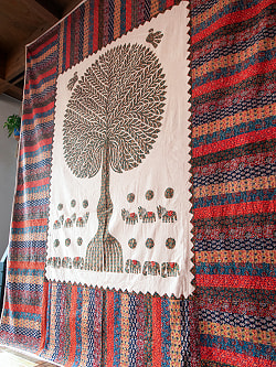 【展覧会出品用 最高級品・１点物】カンタ刺繍とバルメール村の美しいアップリケの特大マルチクロス 【約278cm x 225cm】-グリーン - サブ3