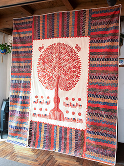 【展覧会出品用 最高級品・１点物】カンタ刺繍とバルメール村の美しいアップリケの特大マルチクロス 【約278cm x 225cm】-オレンジ - サブ2