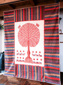 【展覧会出品用 最高級品・１点物】カンタ刺繍とバルメール村の美しいアップリケの特大マルチクロス 【約278cm x 225cm】-オレンジ - サブ2