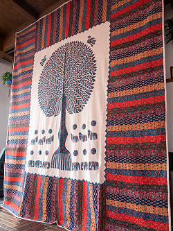 【展覧会出品用 最高級品・１点物】カンタ刺繍とバルメール村の美しいアップリケの特大マルチクロス 【約278cm x 225cm】-ブルー - サブ3