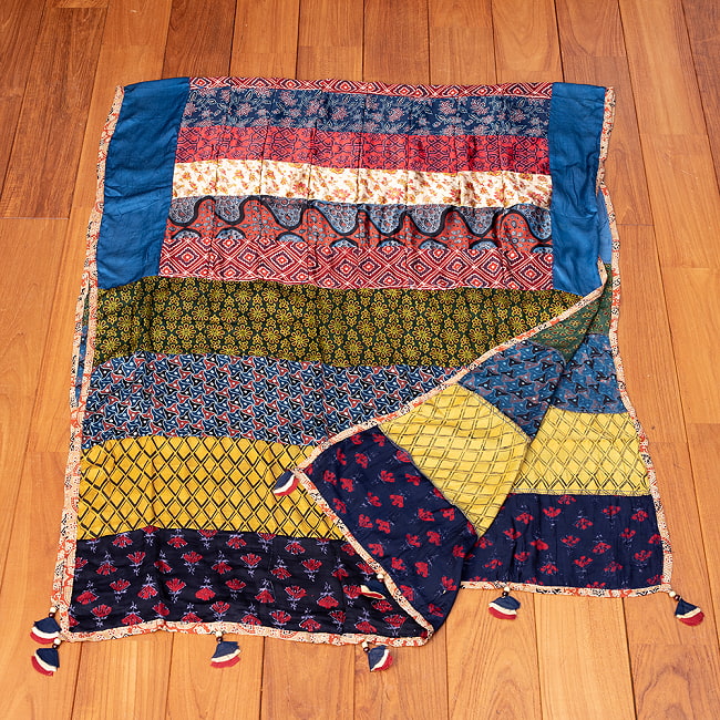 1点もの インドの伝統柄 アジュラックプリント ドゥパッタ ストール【約83cm×206cm】 9 - 広げてみました