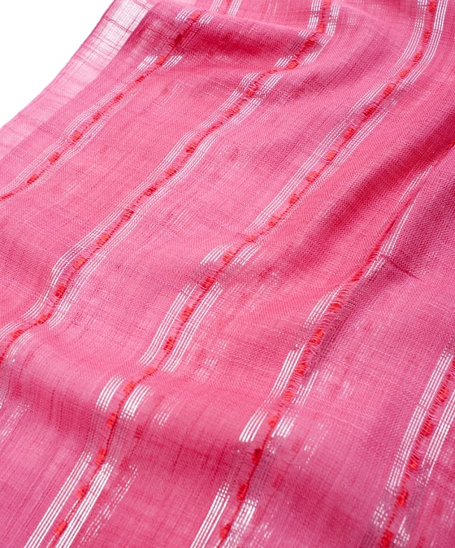 カラフルストライプスカーフ- - ショッキングピンク系 4 - 色彩豊かなインドらしい綺麗な生地です