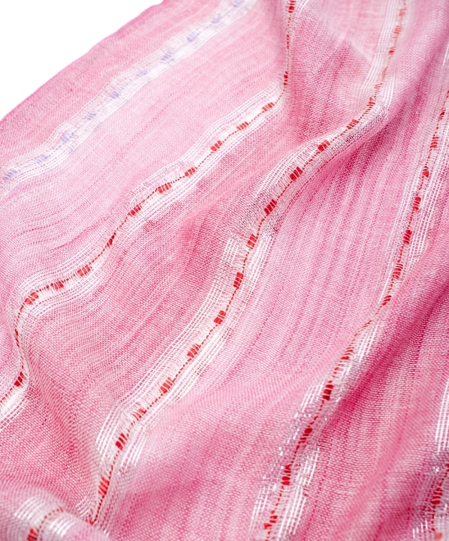 カラフルストライプスカーフ- - 薄ピンク系 4 - 色彩豊かなインドらしい綺麗な生地です