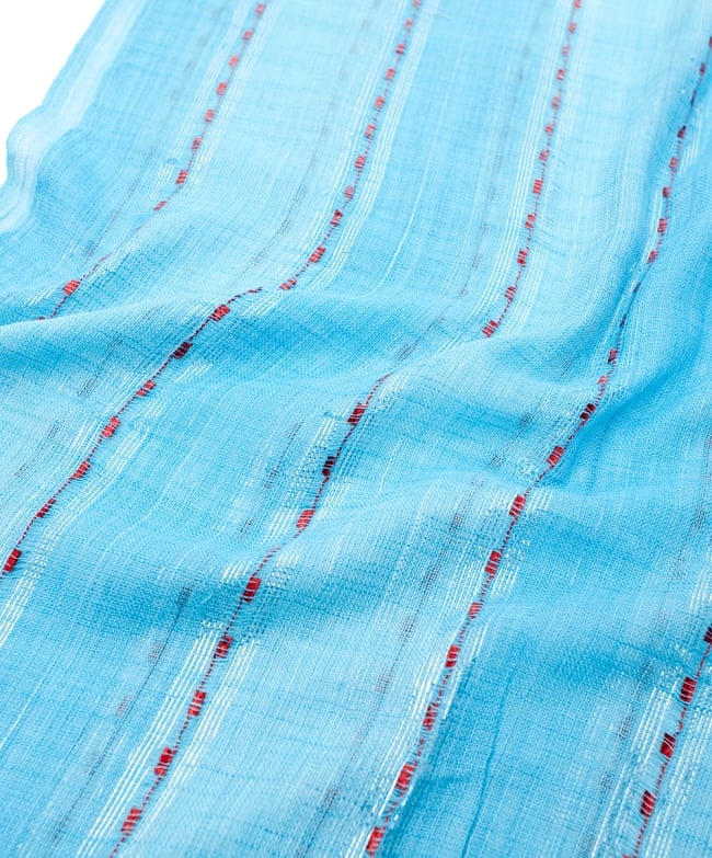 カラフルストライプスカーフ- - 水色系×赤ライン 4 - 色彩豊かなインドらしい綺麗な生地です