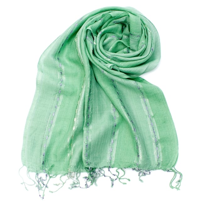 カラフルストライプスカーフ- - 緑系の写真1枚目です。インドの聖地、バラナシから。ストライプ柄の綺麗なスカーフです。ストール,マフラー,スカーフ,ストライプ,インテリアファブリック
