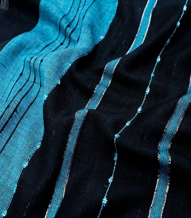 カラフルストライプスカーフ- - 黒×青系 4 - 色彩豊かなインドらしい綺麗な生地です