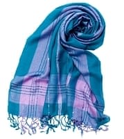カラフルストライプスカーフ- - 青緑×ピンク系の商品写真