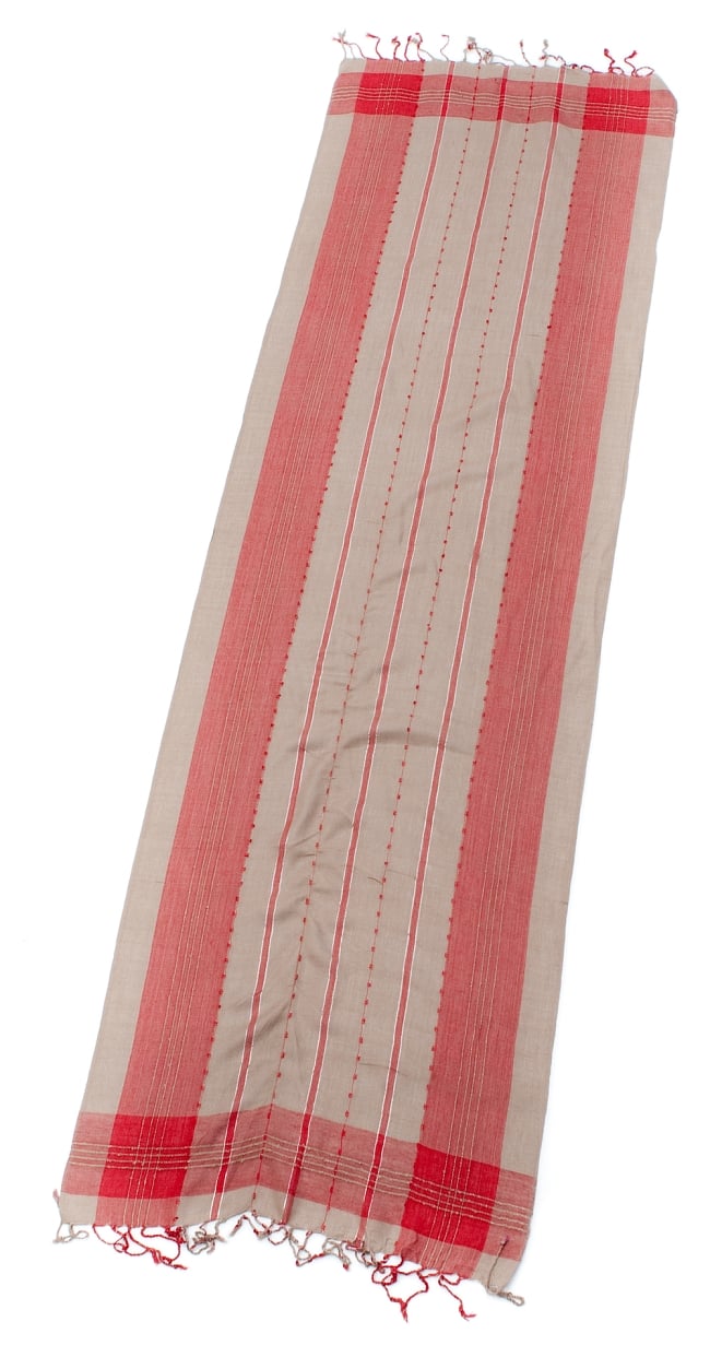 カラフルストライプスカーフ- - 赤×スモーキーベージュ系 2 - 全体写真です