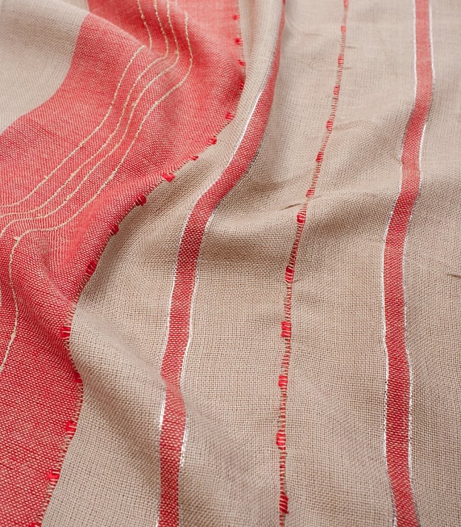カラフルストライプスカーフ- - 赤×スモーキーベージュ系 4 - 色彩豊かなインドらしい綺麗な生地です
