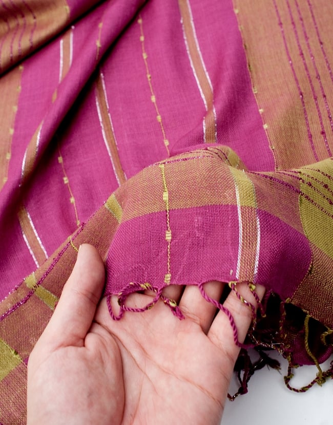 カラフルストライプスカーフ- - 紫×抹茶系 7 - このような質感になります