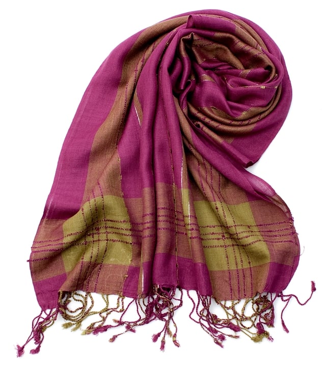 カラフルストライプスカーフ- - 紫×抹茶系の写真1枚目です。インドの聖地、バラナシから。ストライプ柄の綺麗なスカーフです。ストール,マフラー,スカーフ,ストライプ,インテリアファブリック