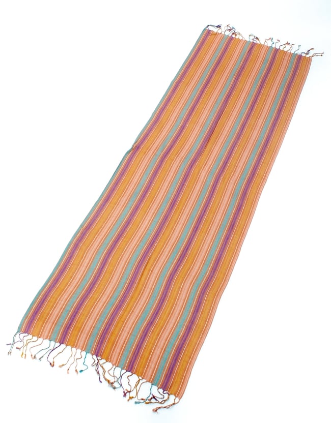 カラフルストライプスカーフ- - オレンジ×黄色×紫×青緑系 2 - 全体写真です