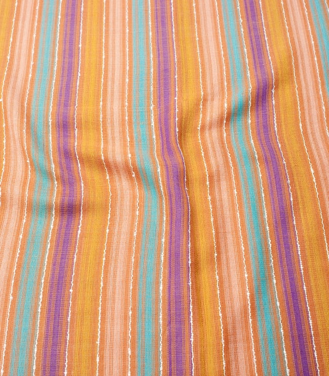 カラフルストライプスカーフ- - オレンジ×黄色×紫×青緑系 4 - 色彩豊かなインドらしい綺麗な生地です