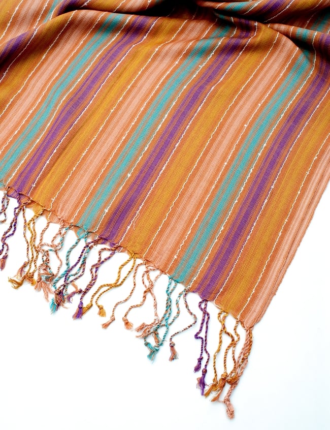 カラフルストライプスカーフ- - オレンジ×黄色×紫×青緑系 6 - フチ部分の写真です