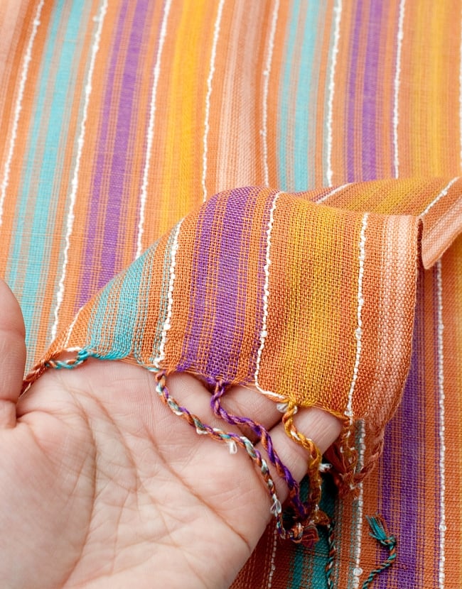 カラフルストライプスカーフ- - オレンジ×黄色×紫×青緑系 7 - このような質感になります