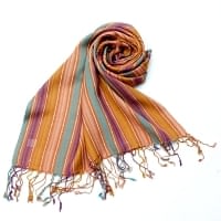 カラフルストライプスカーフ- - オレンジ×黄色×紫×青緑系の商品写真
