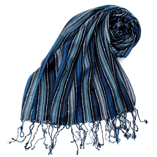 カラフルストライプスカーフ- - 水色×紺×黒系の写真