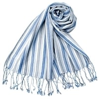 カラフルストライプスカーフ- - 白×青×グレー系の商品写真