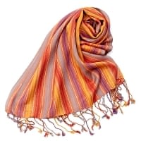 カラフルストライプスカーフ- - オレンジ×紫×黄色×水色系の商品写真