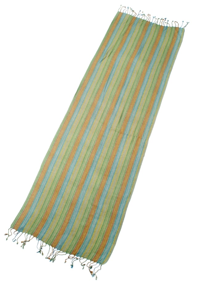 カラフルストライプスカーフ- - 緑×茶色×グレー×青系 2 - 全体写真です