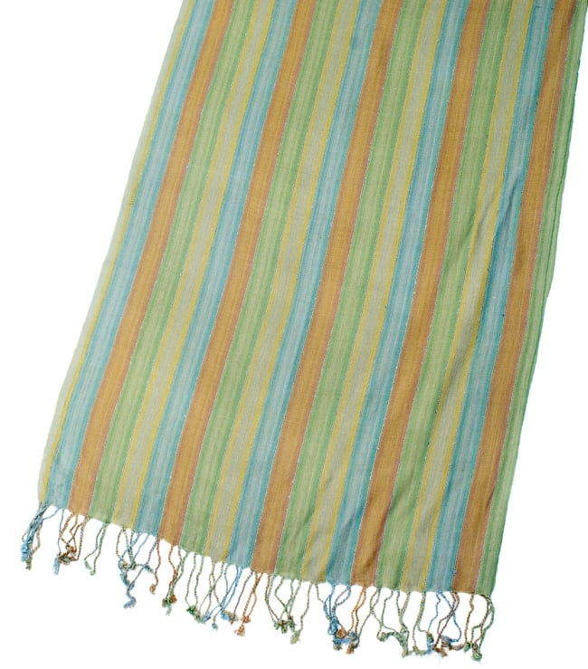 カラフルストライプスカーフ- - 緑×茶色×グレー×青系 3 - 拡大写真です