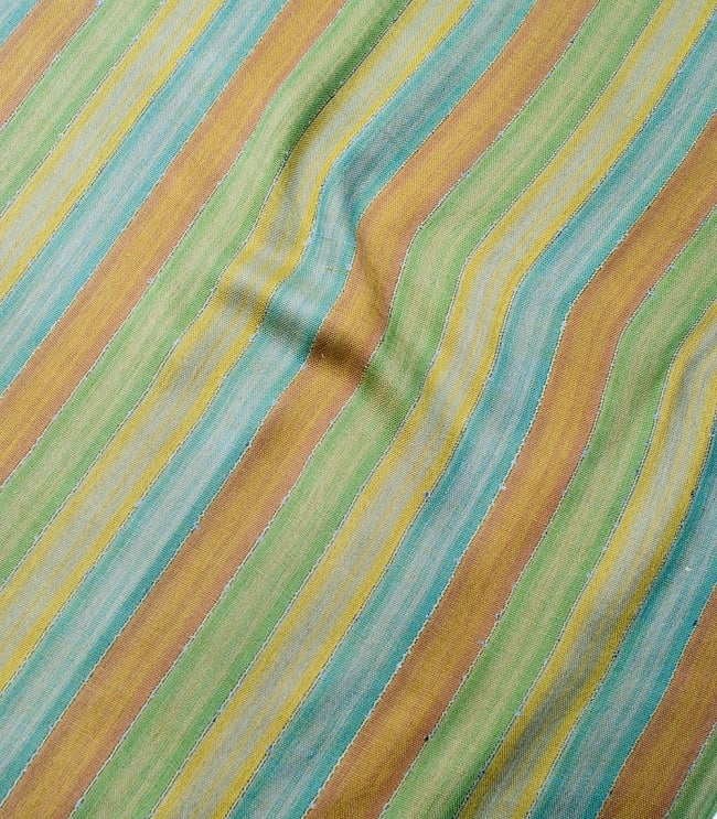 カラフルストライプスカーフ- - 緑×茶色×グレー×青系 4 - 色彩豊かなインドらしい綺麗な生地です