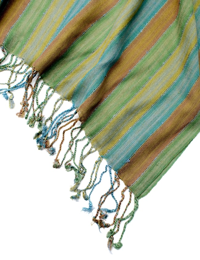 カラフルストライプスカーフ- - 緑×茶色×グレー×青系 6 - フチ部分の写真です
