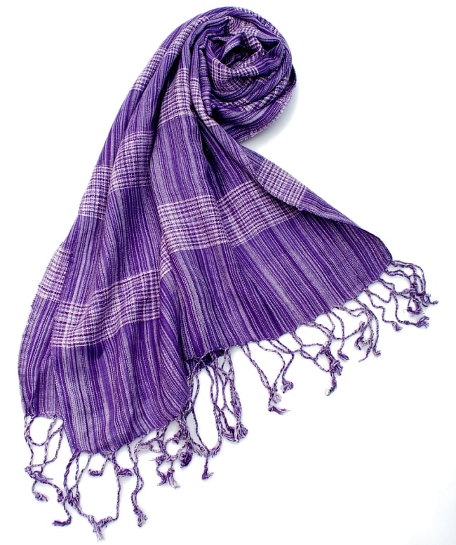 カラフルストライプスカーフ- - 紫系の写真1枚目です。インドの聖地、バラナシから。ストライプ柄の綺麗なスカーフです。ストール,マフラー,スカーフ,ストライプ,インテリアファブリック