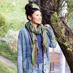 インドのカラフル布 ストール スカーフ ボーダーストライプ柄 200cm×95cm〕 インド伝統のルンギー - サブ2