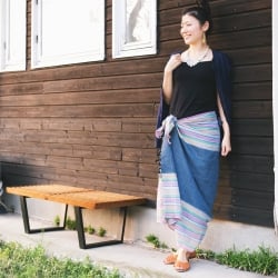 インドのカラフル布 ストール スカーフ ボーダーストライプ柄 200cm×95cm〕 インド伝統のルンギー - サブ5