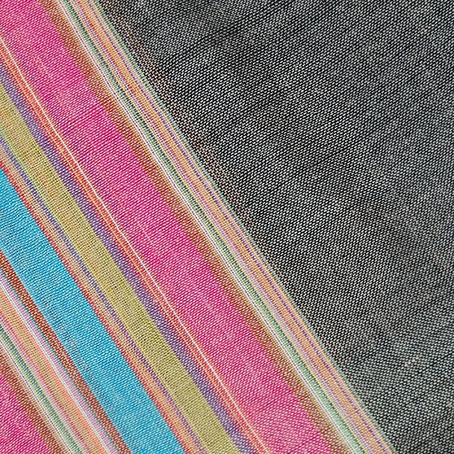 カラフルストライプスカーフ- グレー 3 - 色彩豊かなインドらしい綺麗な生地です