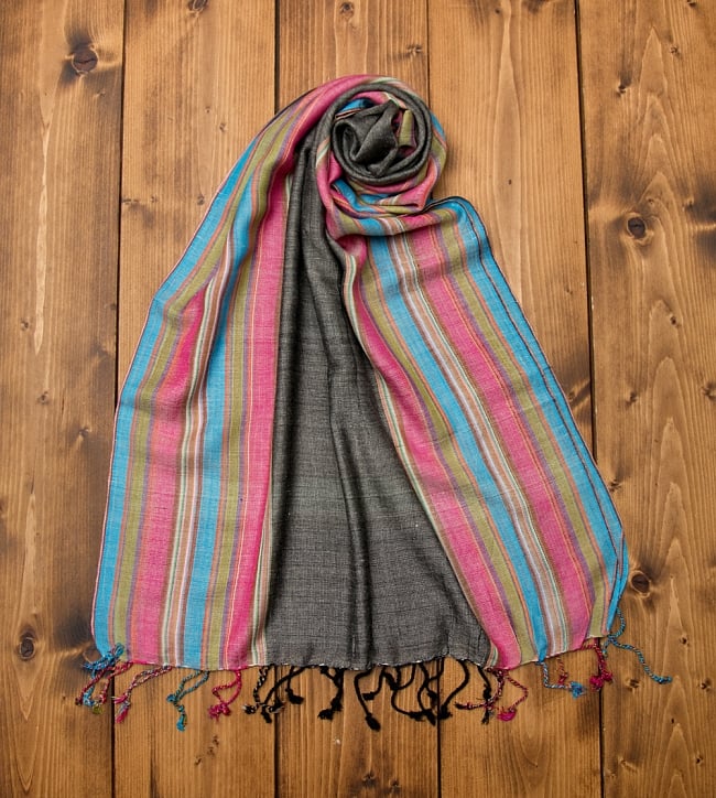 カラフルストライプスカーフ- グレーの写真ストール,マフラー,スカーフ,ストライプ,インテリアファブリック