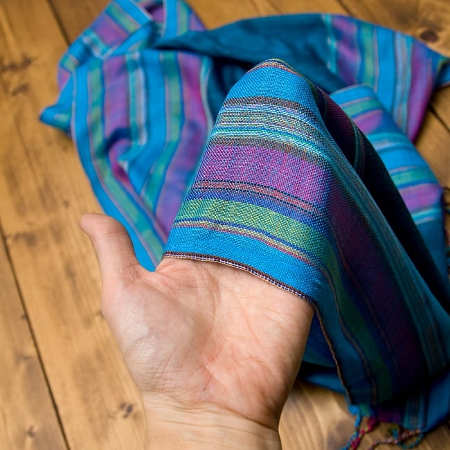 カラフルストライプスカーフ- ブルー 5 - 手にとってみました＾＾