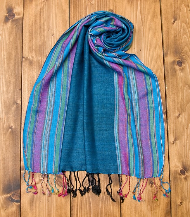 カラフルストライプスカーフ- ブルーの写真ストール,マフラー,スカーフ,ストライプ,インテリアファブリック