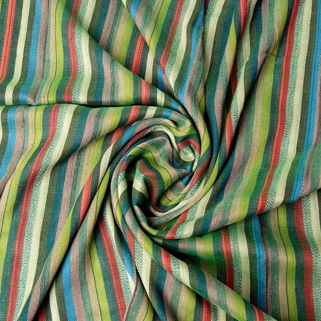 オールストライプストール緑系〔175cm×96cm〕 6 - 色彩のインドらしく、綺麗な布です