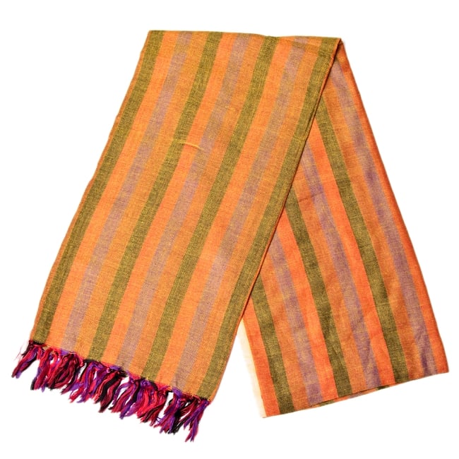 ルンギーのボーダーストール〔200cm×97cm〕オレンジ 2 - 折りたたむとこのような感じです