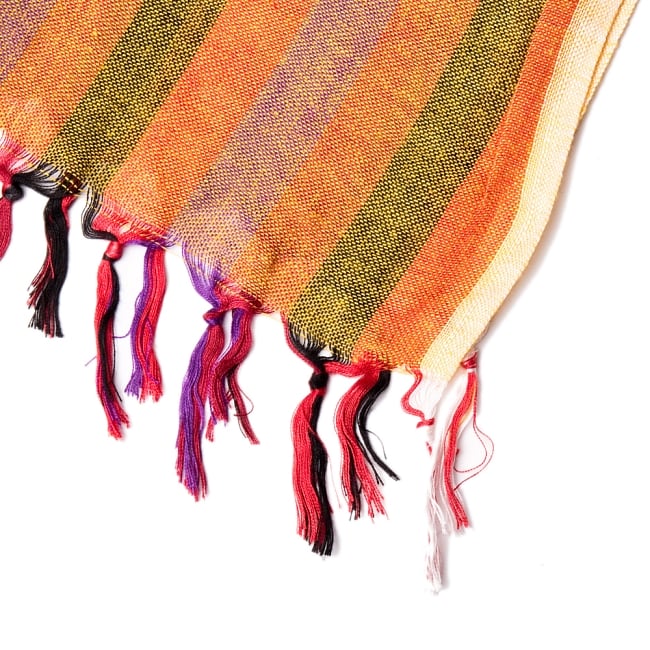 ルンギーのボーダーストール〔200cm×97cm〕オレンジ 4 - 縁の写真です