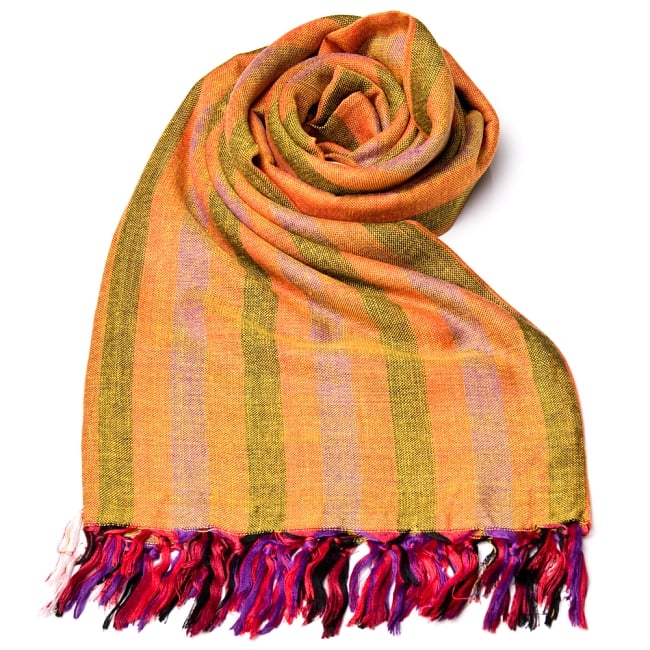 ルンギーのボーダーストール〔200cm×97cm〕オレンジの写真ストール,マフラー,スカーフ,ストライプ,ソファーカバー,テーブルクロス,インテリアファブリック,rルンギー