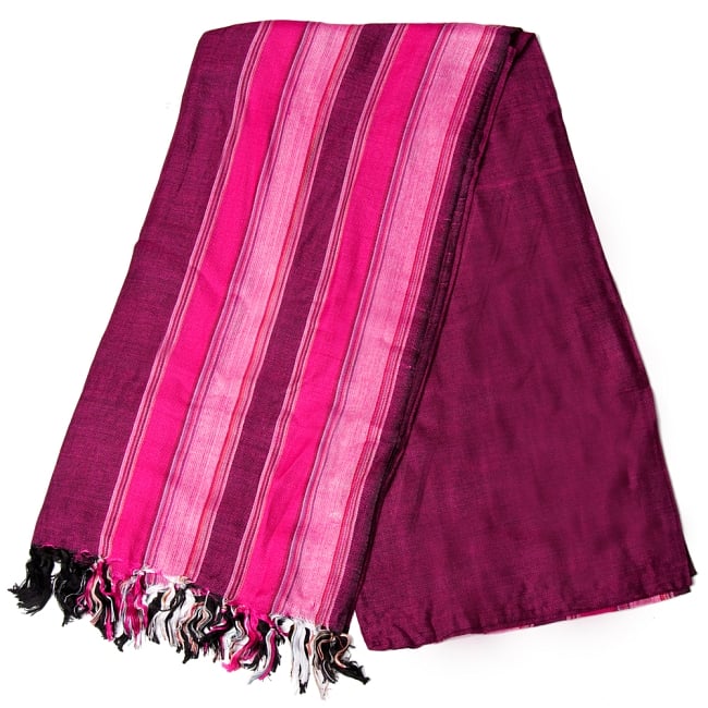 インドの伝統布ルンギーのボーダーストール〔200cm×97cm〕パープル×ピンク 2 - 折りたたむとこのような感じです