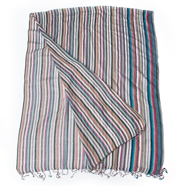 カラフルストライプスカーフ -グレー×マルチ系 2 - あえてかすれた感じのストライプ模様になっています。