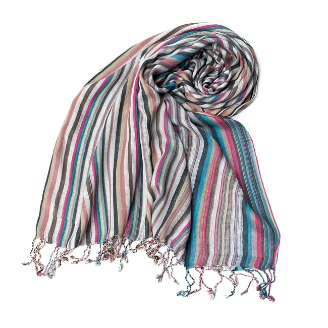 カラフルストライプスカーフ -グレー×マルチ系の写真