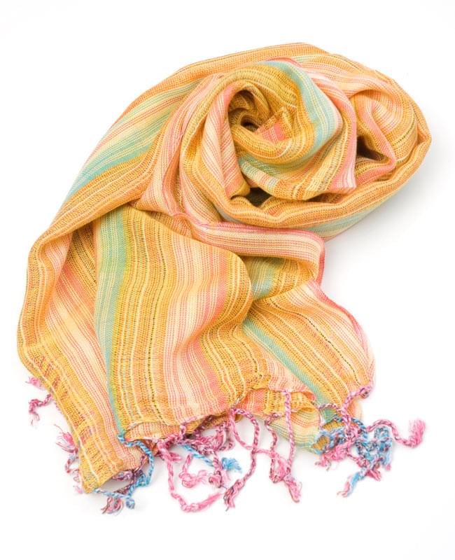 カラフルストライプスカーフ - 黄色系の写真