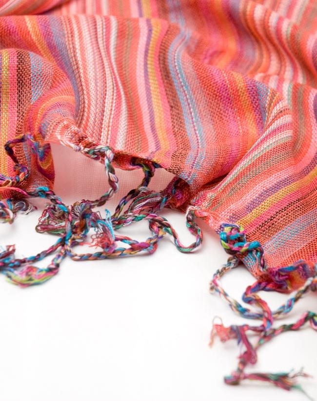 カラフルストライプスカーフ - 朱色系 4 - フリンジ部分はこんな感じです。