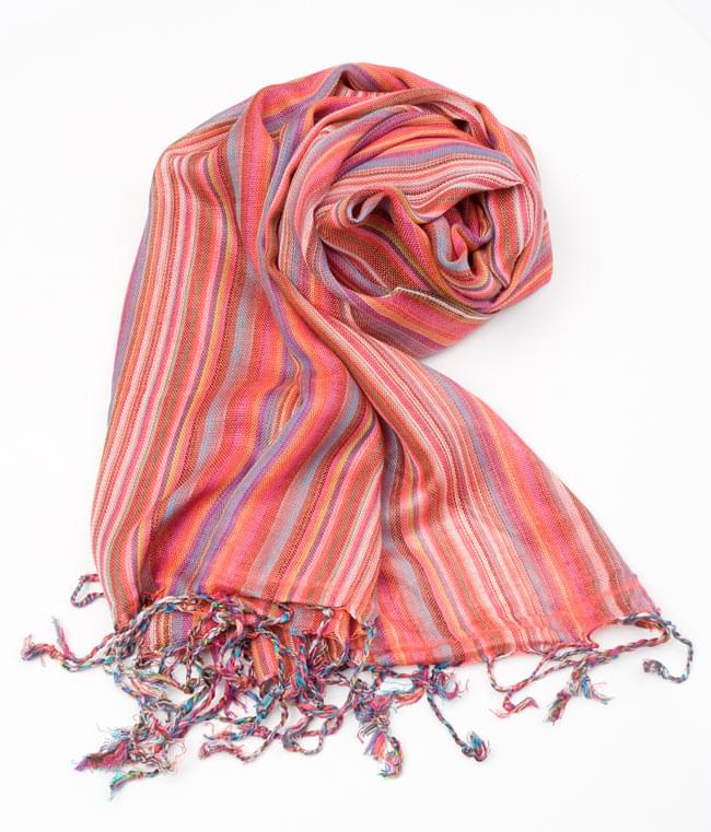 カラフルストライプスカーフ - 朱色系の写真