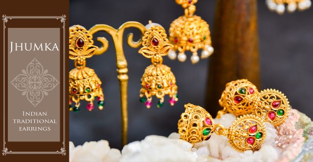 ジュムキ（Jhumka）と呼ばれる　インド伝統　テンプルジュエリーのピアス ラクシュミー・大の上部写真説明