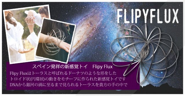 【Flipy Flux】フリッピーフラックス 銀河などに見られるトロイド状の動きがモチーフ！？スペイン発祥の新感覚トイの上部写真説明