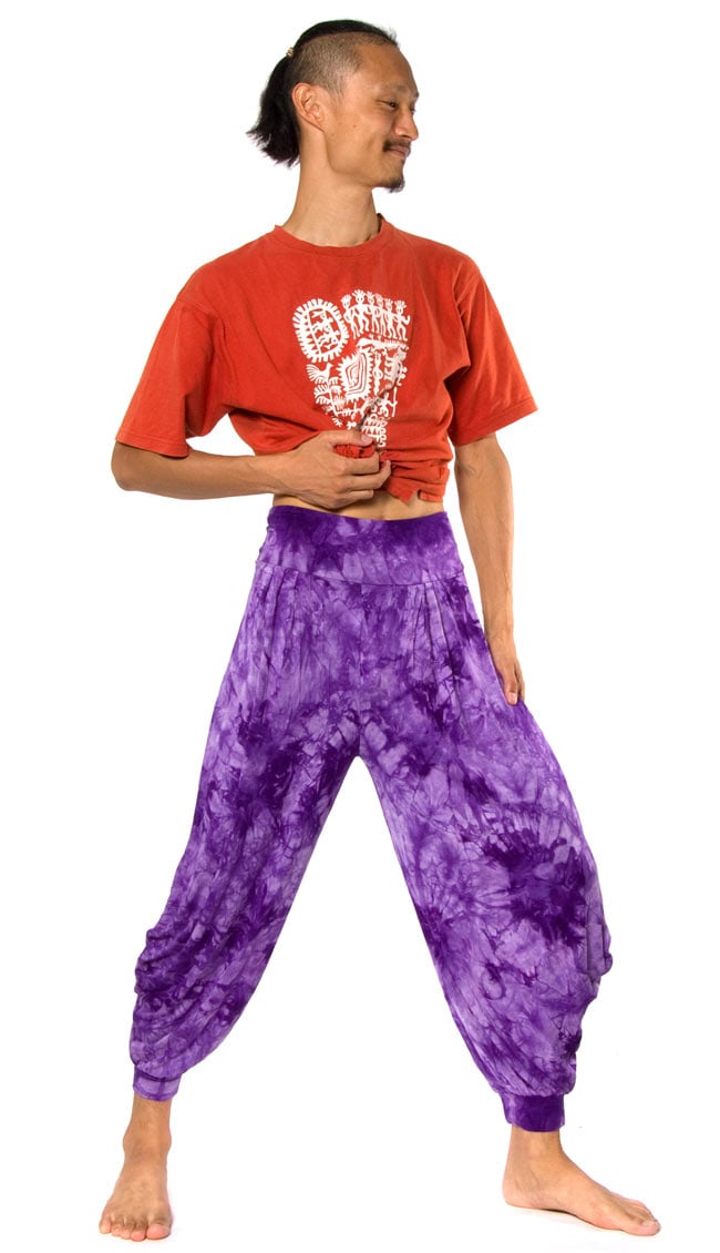 タイダイレーヨンアラジンパンツ 水色 7 - 身長180cmのスタッフが 着てみました。問題なく履けますよ!