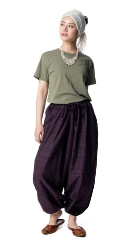 ストライプ織りのコットンモモンガパンツ - サブ2