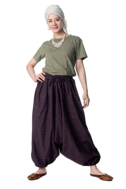 ストライプ織りのコットンモモンガパンツ - サブ3